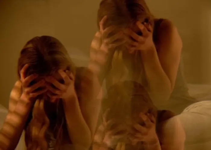 Young lady suffering mental disorder hallucination and dizziness multiple effect